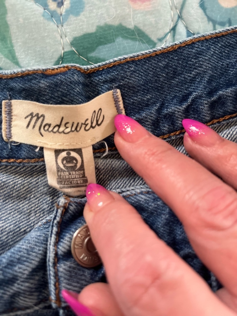 Madewell Denim Jeans in Classic Blue with Pink Accents